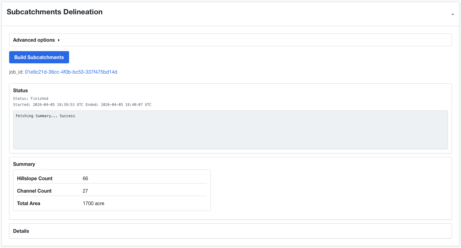 Subcatchments control after delineation